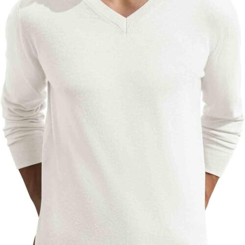 Mens V-Neck Wool Knit Casual Pullover Sweater