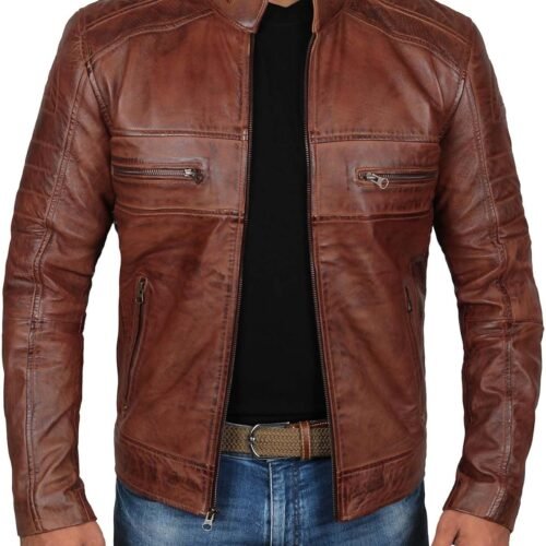 Real Leather Jacket Men - Motorcycle Black and Brown Leather Jacket