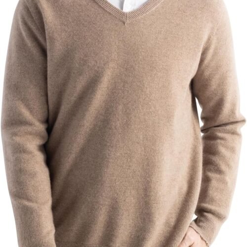 Men's 100% Merino Wool Sweater  Fall Winter First-Line Ready to Wear V Neck Long Sleeve Seamless Knit Sweater