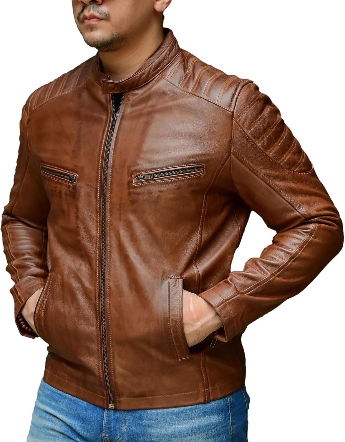Timeless Classic Leather Jacket Men - Biker Style Real Lambskin Vintage Look Motorcycle Jackets for Men
