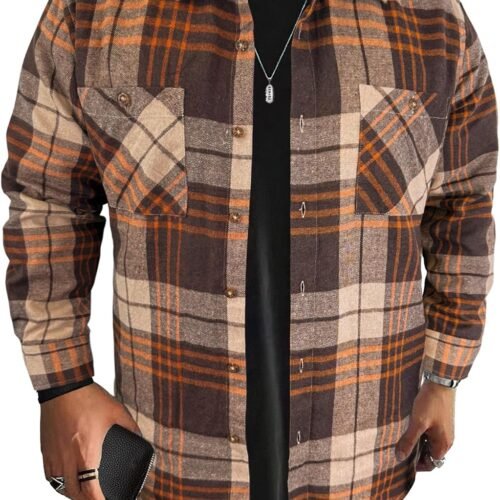 Mens Flannel Shirts Long Sleeve Regular Fit Lightweight Plaid Button Down Casual Shirt with Pockets
