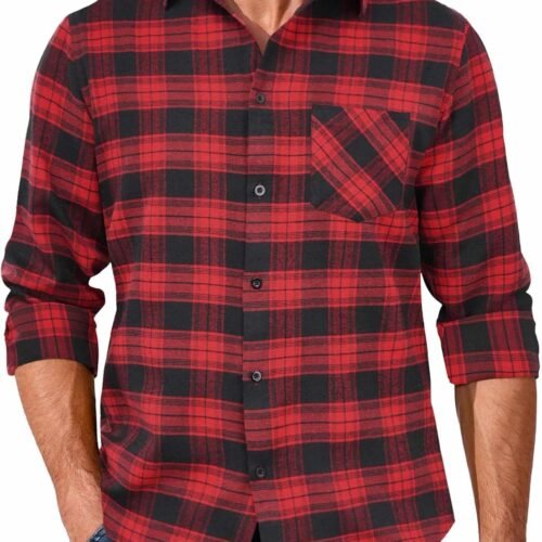 Men's Flannel Shirts Long Sleeve Button Down Plaid Shirt Lightweight Shirt Jacket
